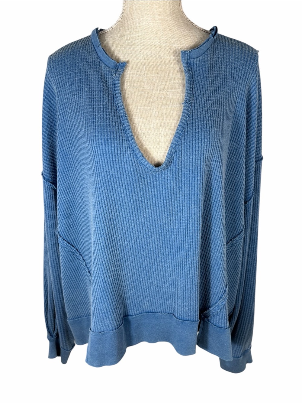 We The Free Blue Waffle Knit Oversized Boho Hipster Long Sleeve Top - Picture 3 of 8
